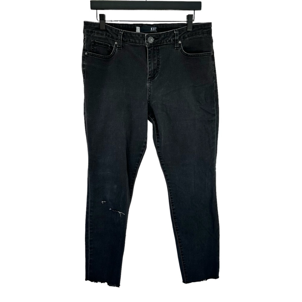 KUT From The Kloth Mia Kurvy Toothpick Distressed Black Skinny Jeans 16